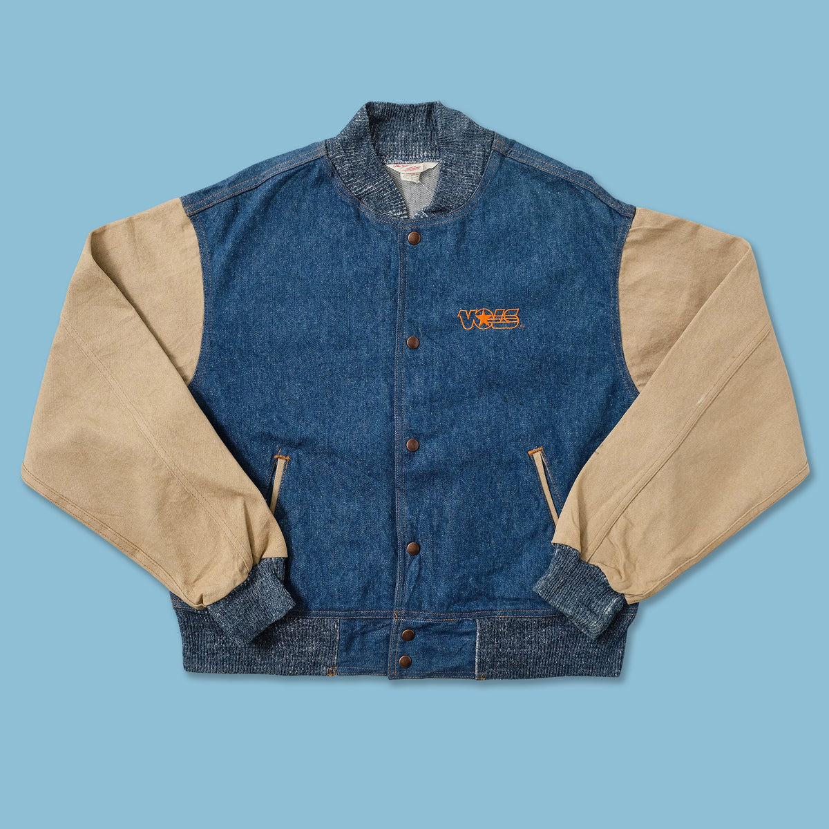 Denim Bomber Jacket Cotton Washed Vintage Denim Varsity Jacket