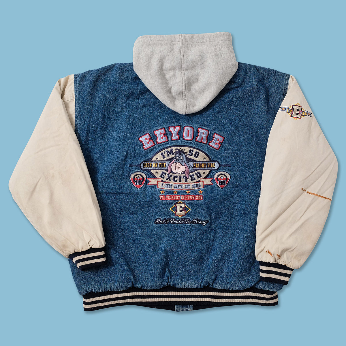 Vintage Eeyore Denim Varsity Jacket Large Double Double Vintage