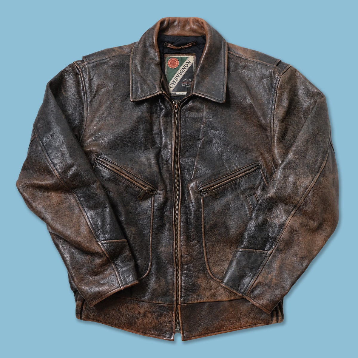 Vintage Chevignon Leather Jacket Large Double Double Vintage