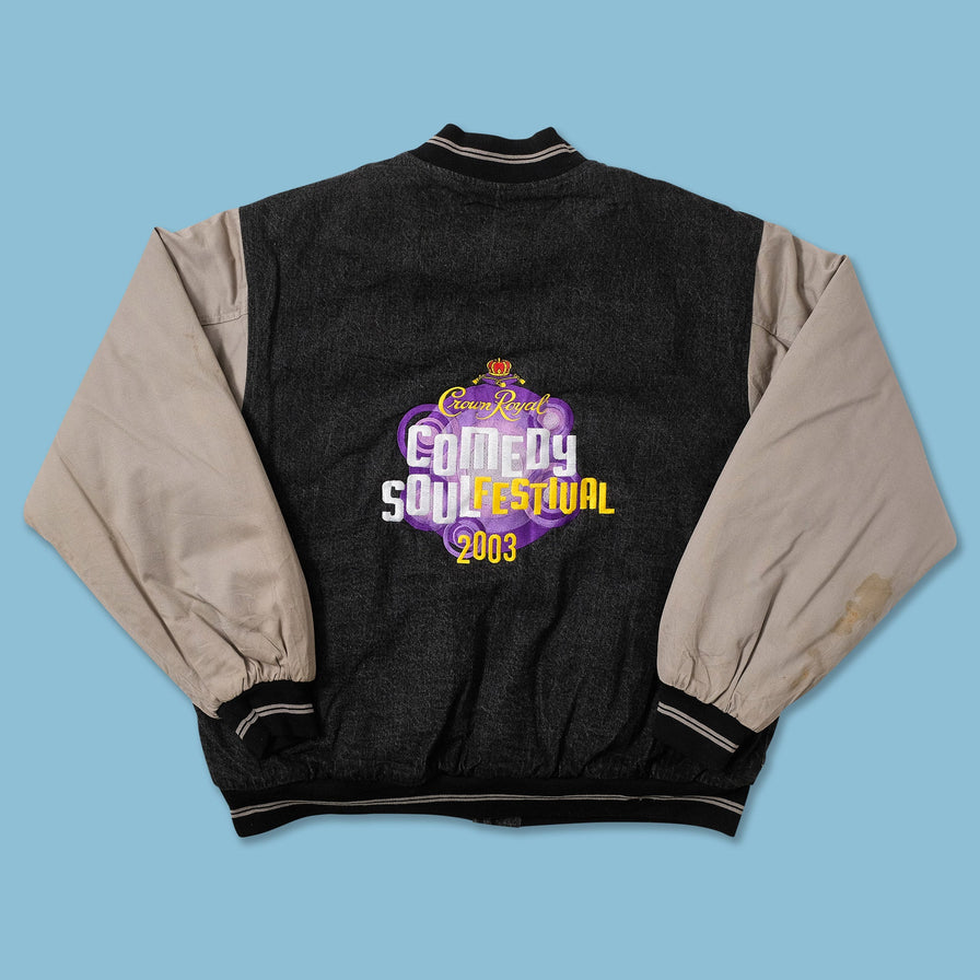 Vintage Comedy Soul Festival Denim Varsity Jacket Large 