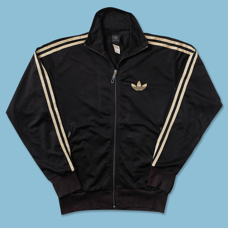 Adidas jacket gold stripes best sale