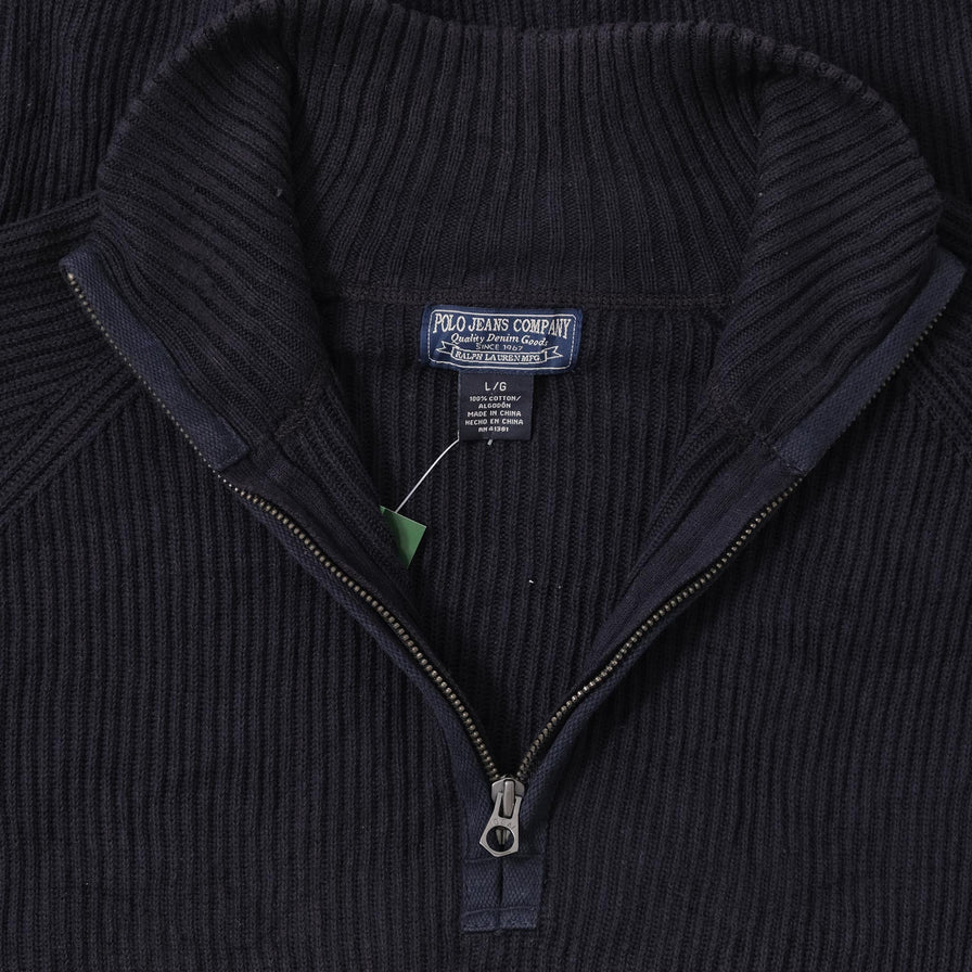 Vintage Polo Jeans Q-Zip Knit Sweater Large 