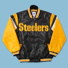 Pittsburgh Steelers Faux Leather Bomber Jacket Medium 