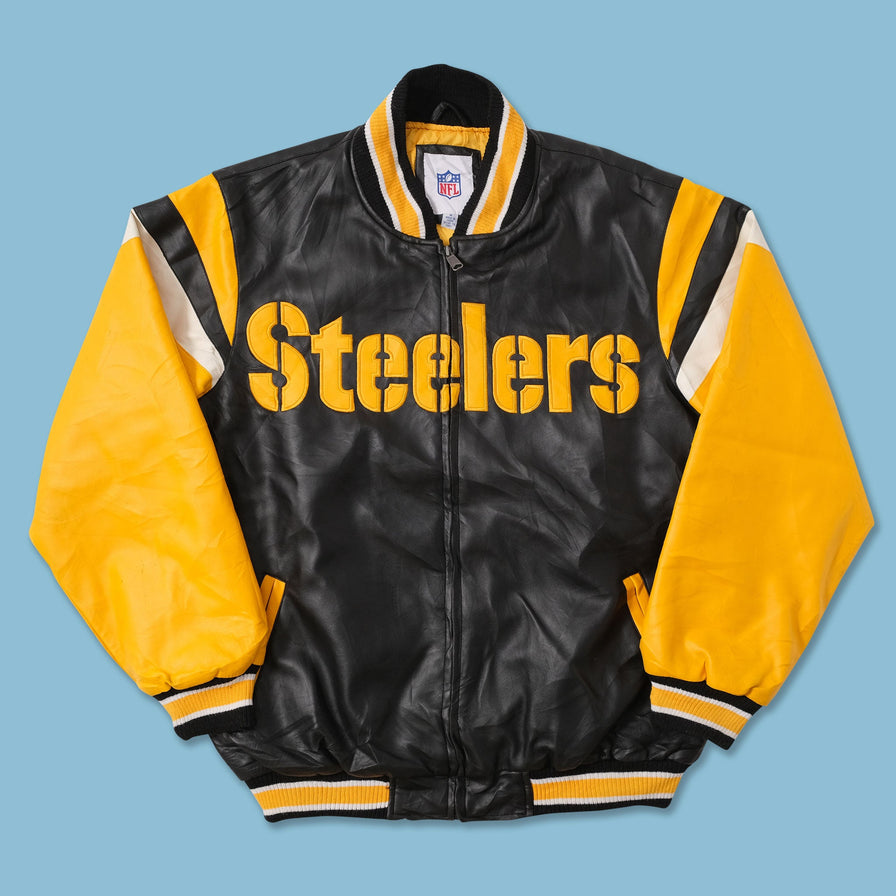 Pittsburgh Steelers Faux Leather Bomber Jacket Medium 
