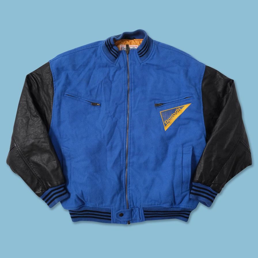 Vintage Reebok Leather Wool Bomber Jacket Medium 