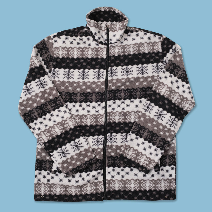 Vintage Patterned Fleece Jacket Large 