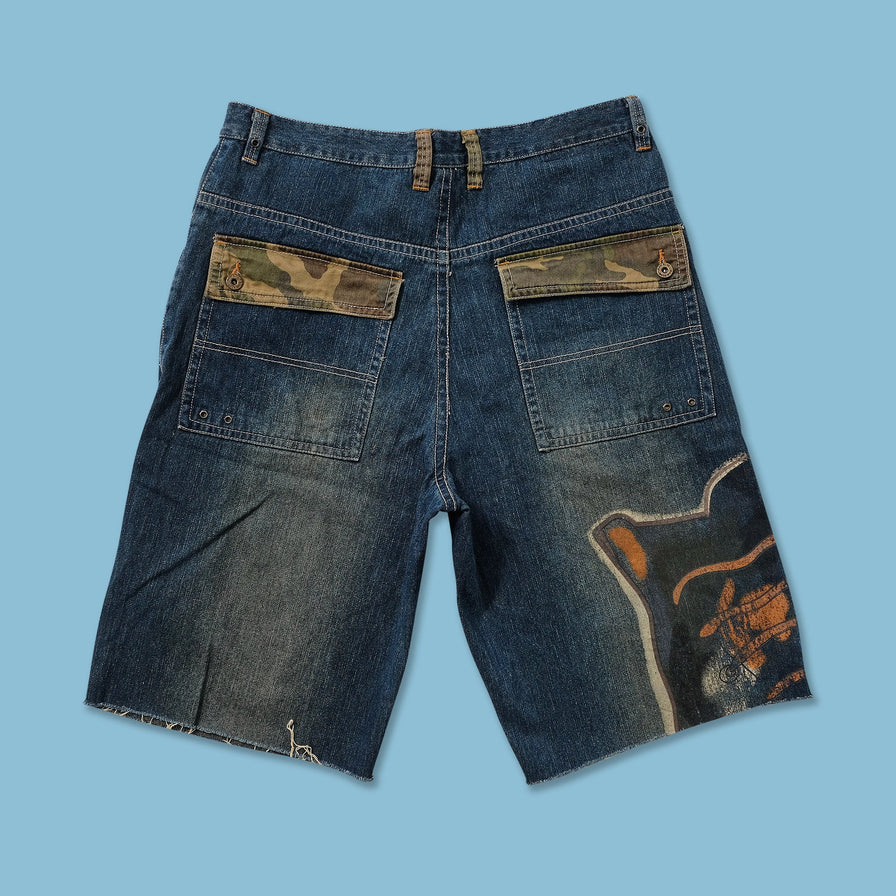 Y2K Raw Blue Baggy Shorts W38 