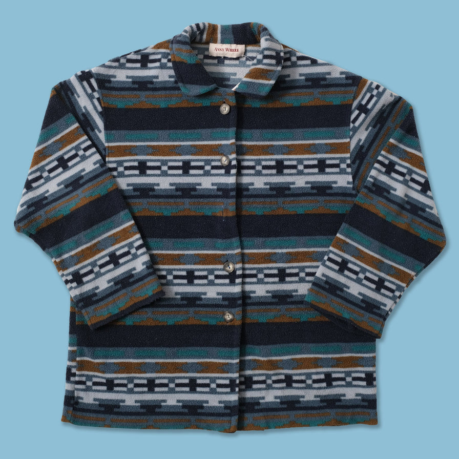Vintage Patterned Fleece Shirt Large 