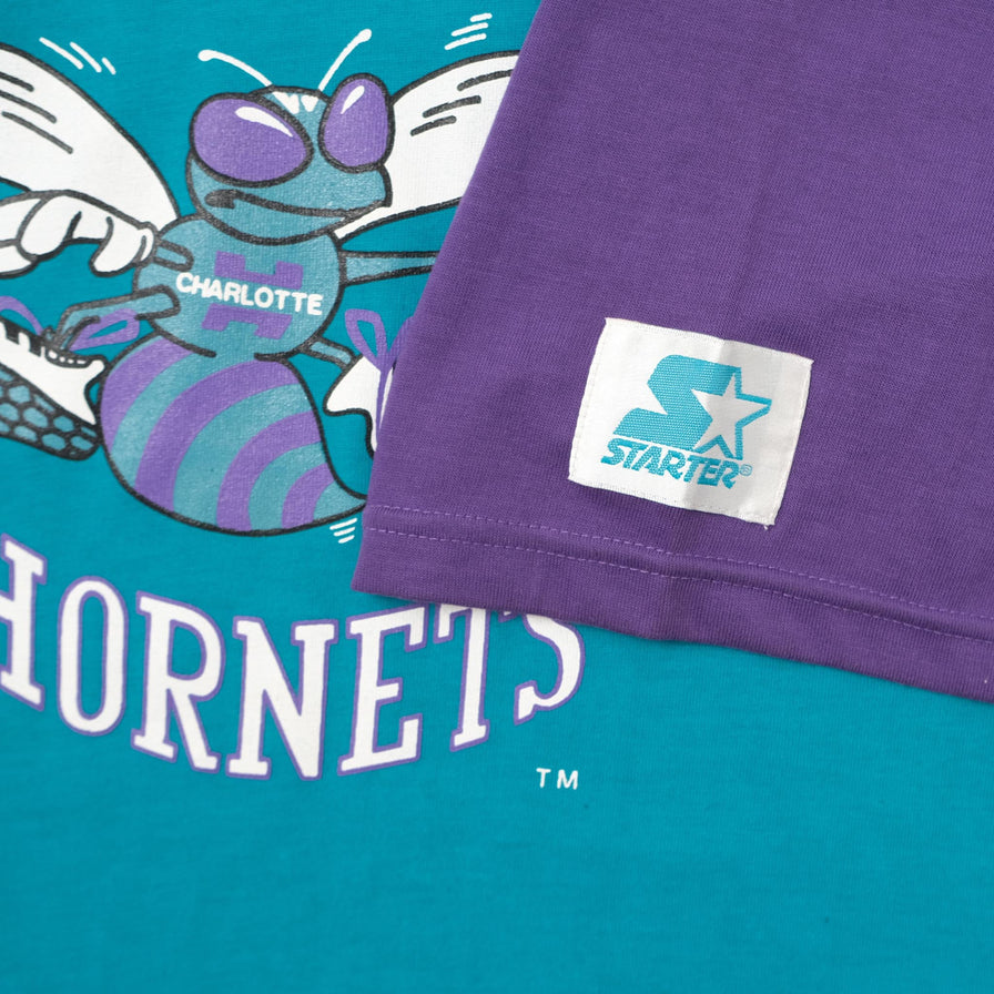 Vintage DS Starter Charlotte Hornets Hooded T-Shirt Large 