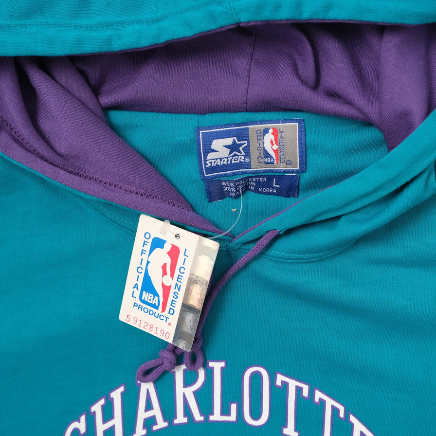 Vintage DS Starter Charlotte Hornets Hooded T-Shirt Large 