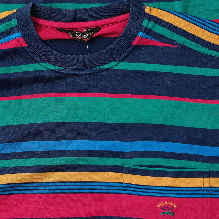 Vintage Paul Shark Striped T-Shirt Large 