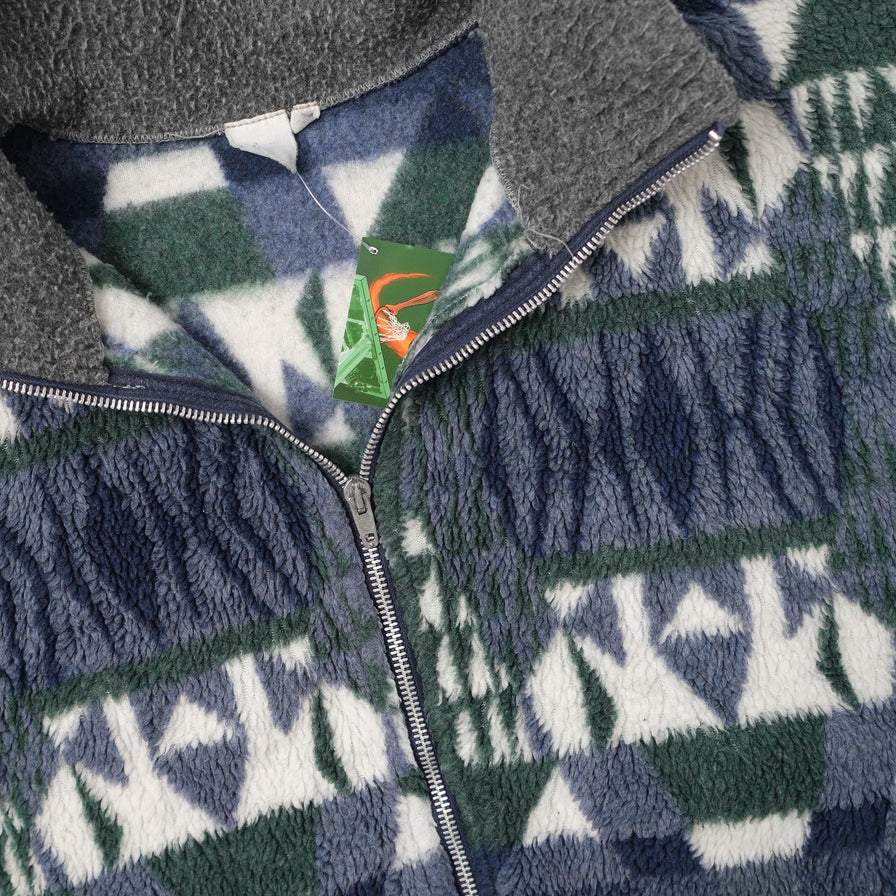 Vintage Pattern Fleece Jacket Large 