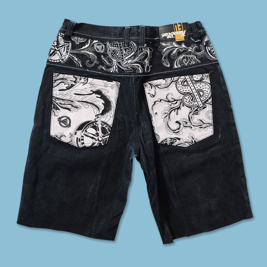 Y2K Raw Blue Baggy Shorts W32 