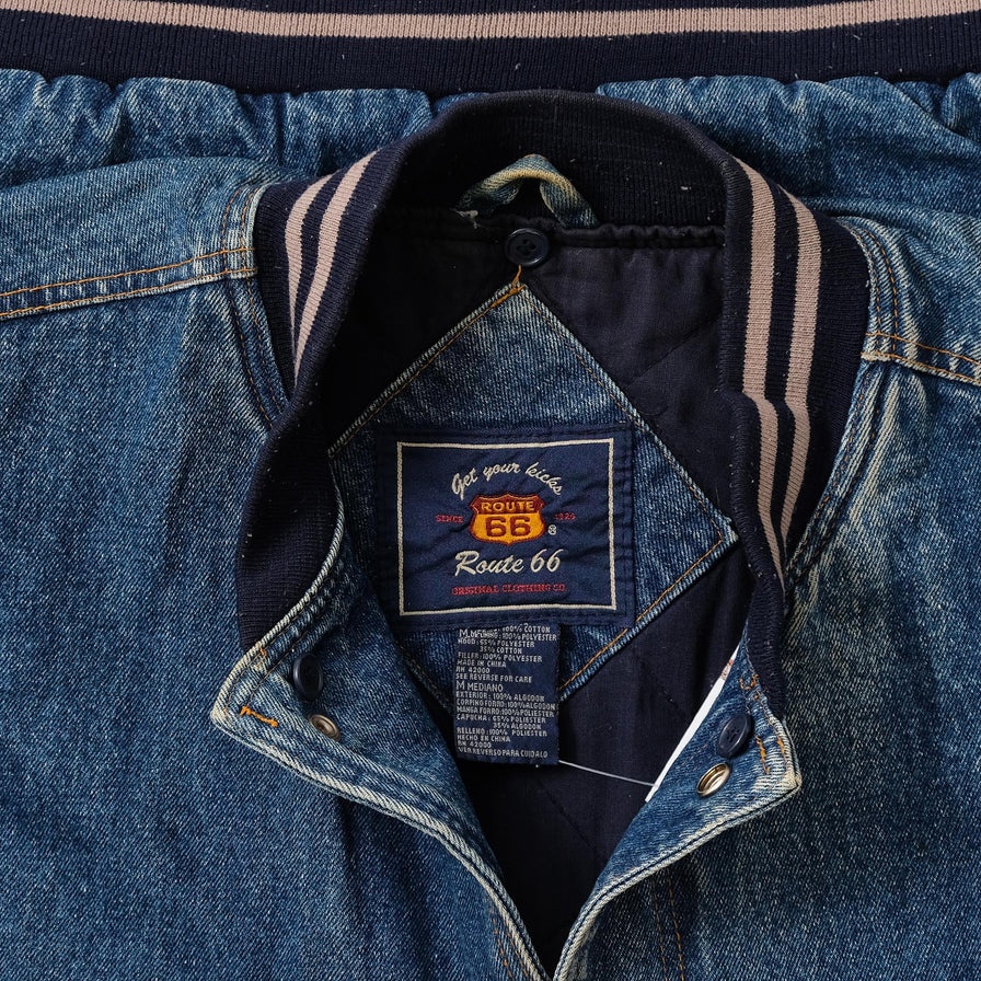 Vintage Route 66 Padded Denim Varsity Jacket Medium 