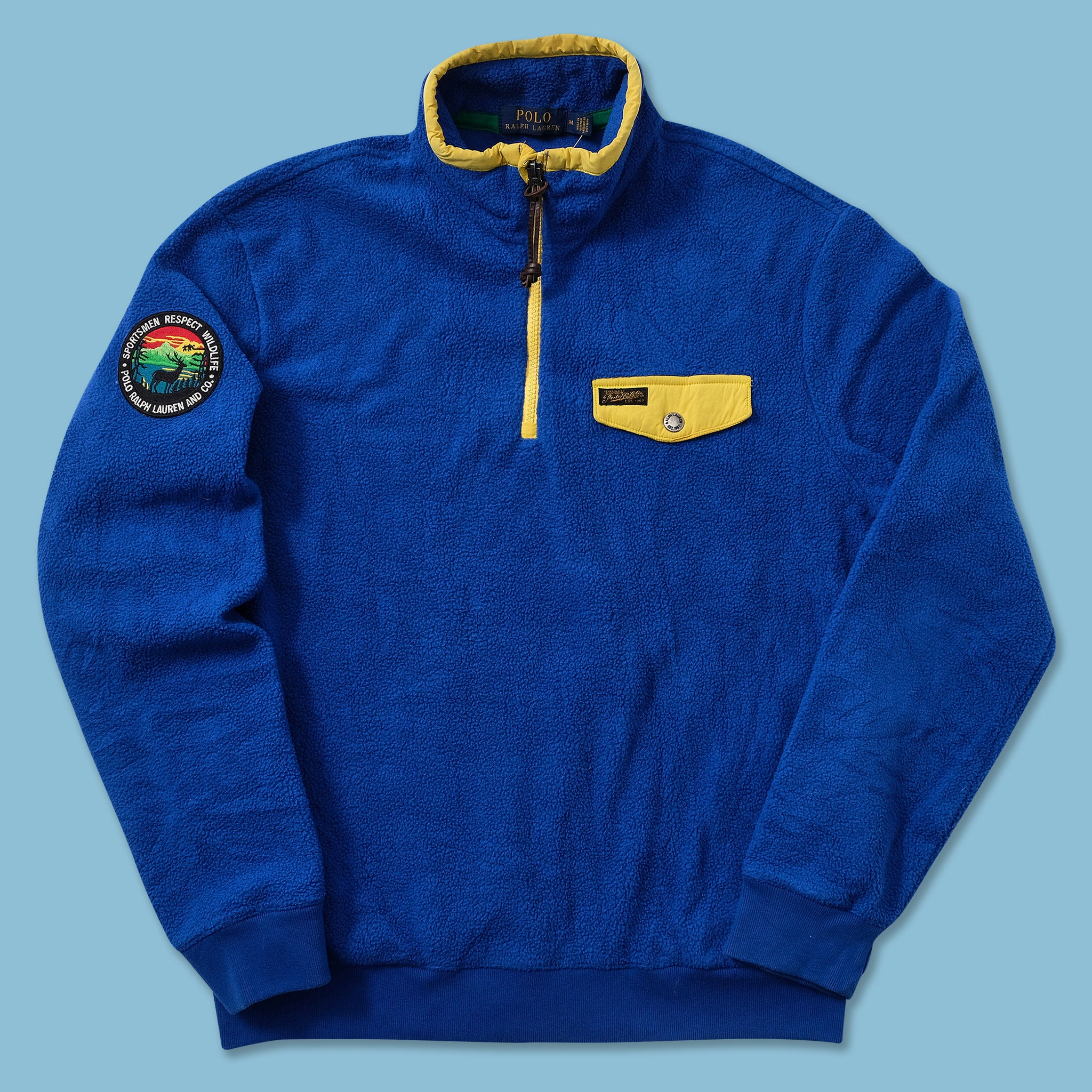 Deals Polo Ralph Lauren Sportsmen Respect Wildlife Blue Fleece Sweater Size Medium