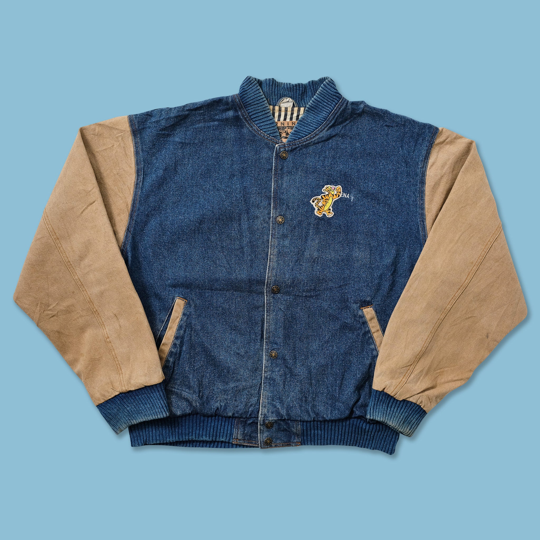 90s T2/3D denim leather varsity jacket