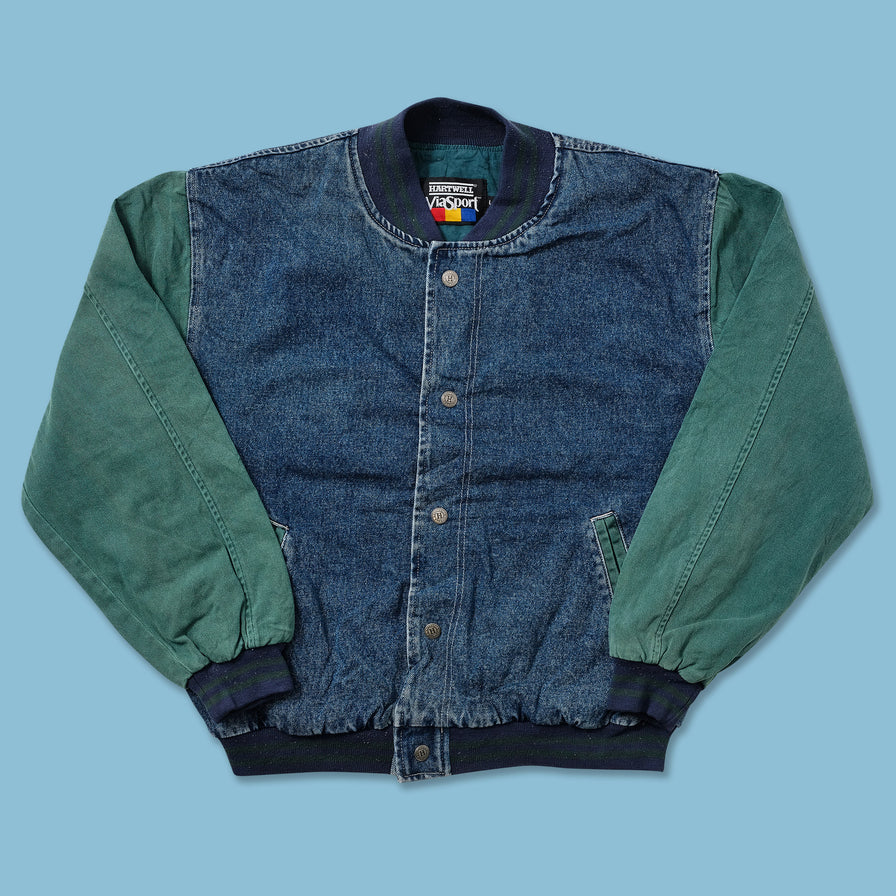 Vintage Denim Varsity Jacket Large 
