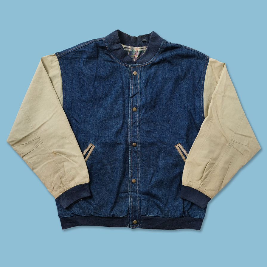Vintage Denim Varsity Jacket Large 