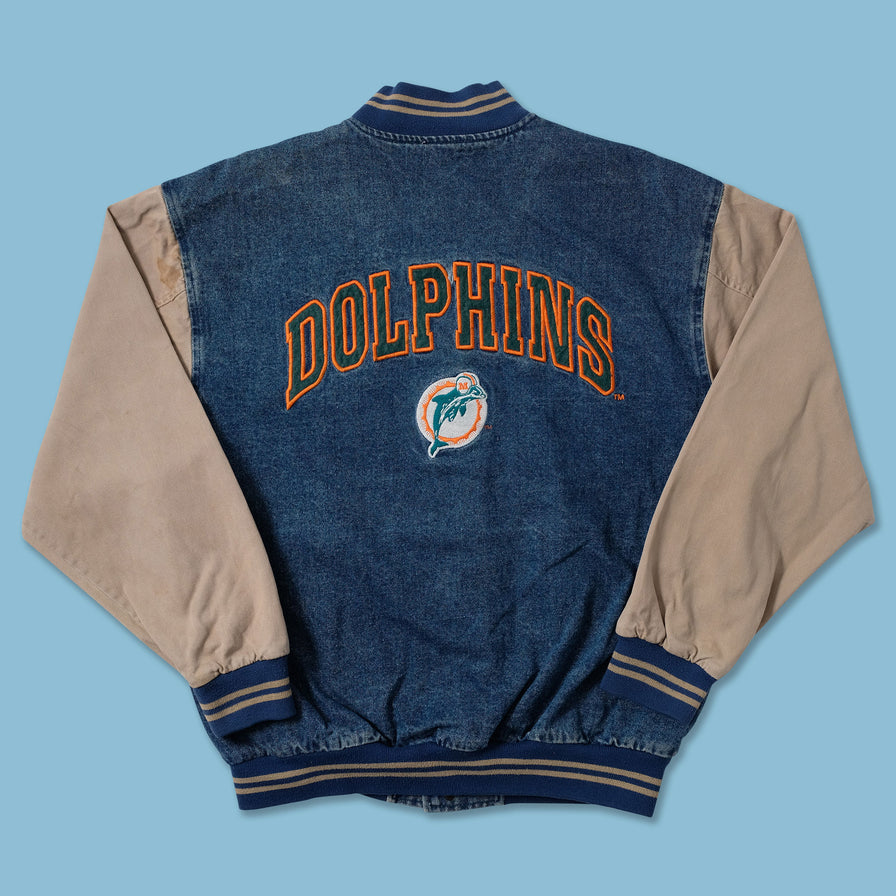 Vintage Miami Dolphins Denim Varsity Jacket Large - Double Double Vintage