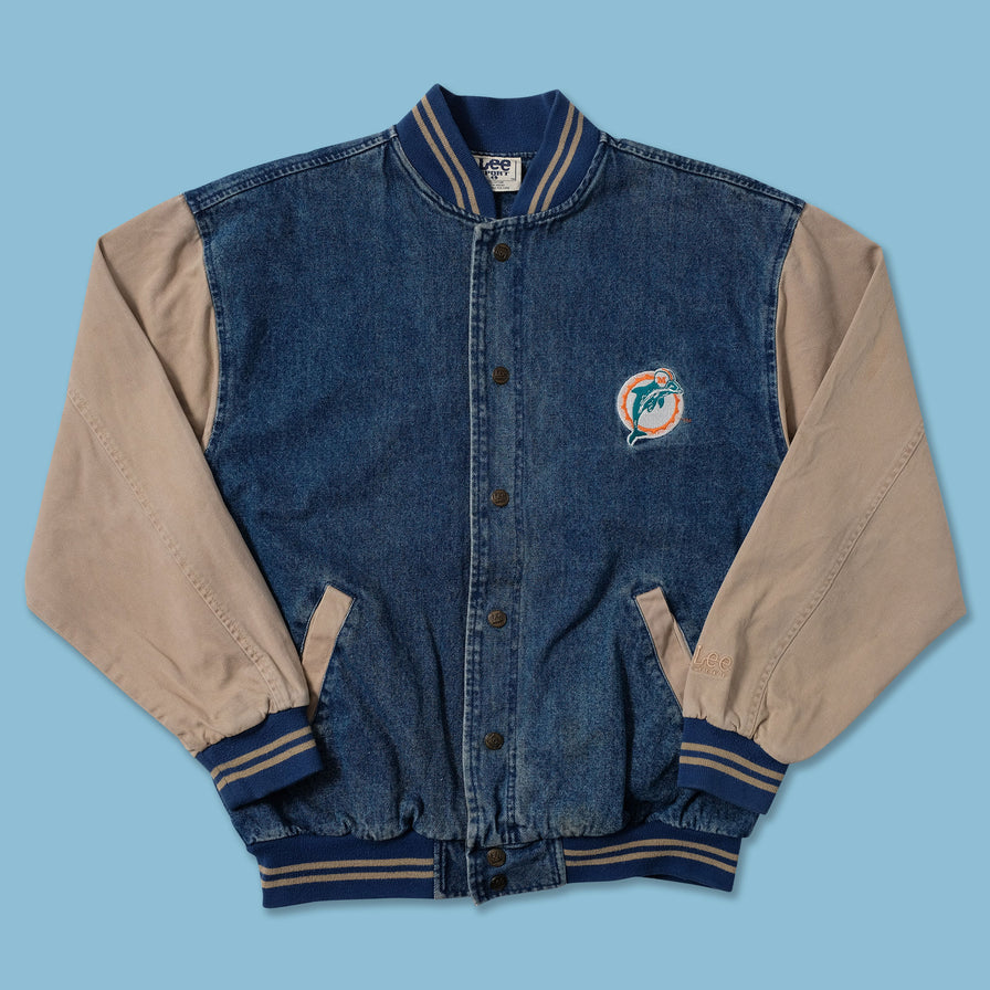 Vintage Miami Dolphins Denim Varsity Jacket Large - Double Double Vintage