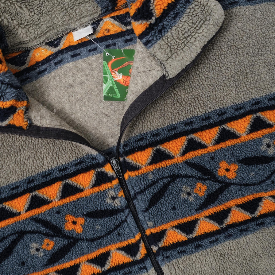 Vintage Patterned Fleece Jacket Large 