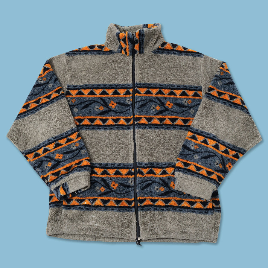 Vintage Patterned Fleece Jacket Large 
