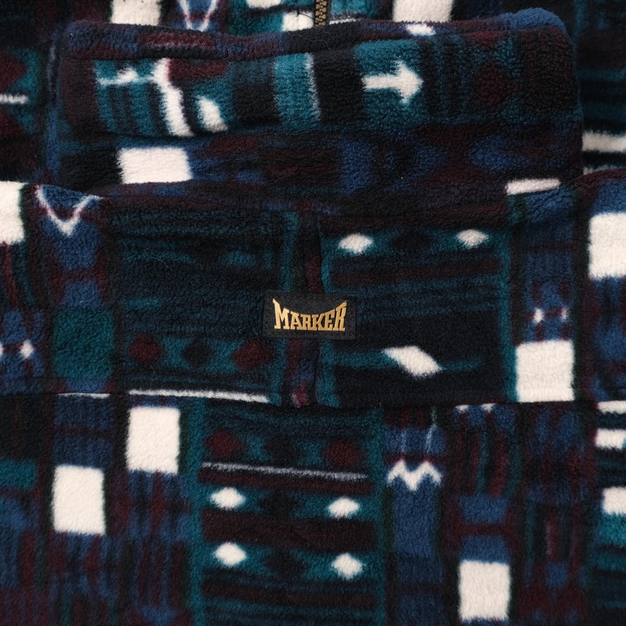 Vintage Patterned Fleece Jacket Medium 