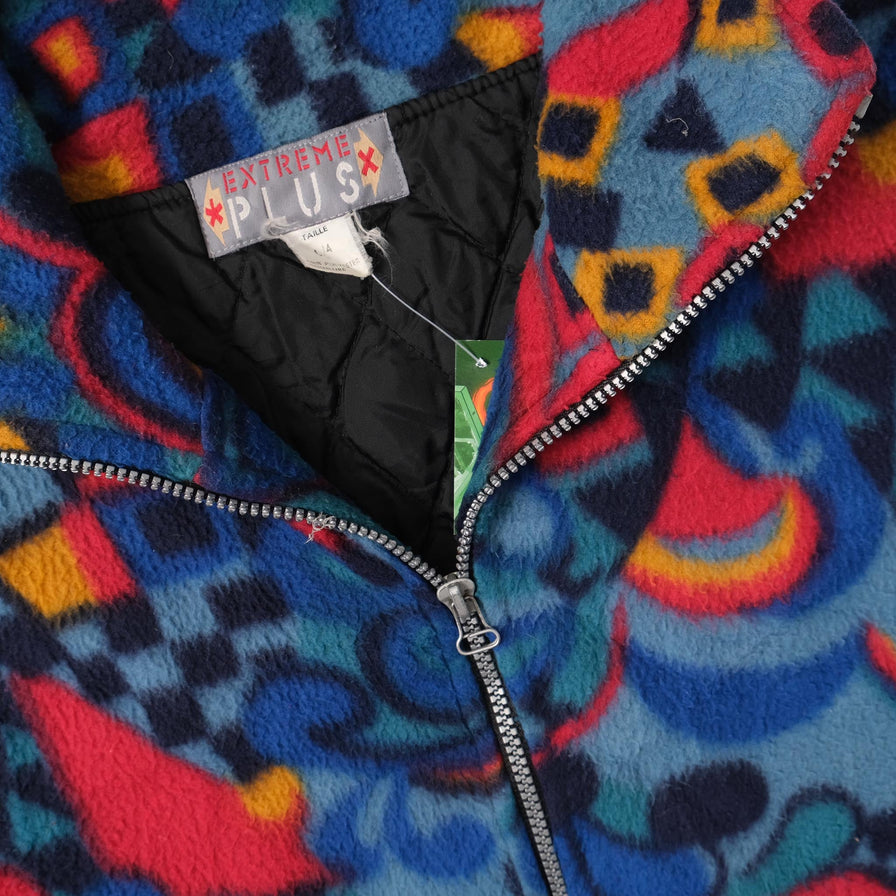Vintage Patterned Fleece Jacket Large 
