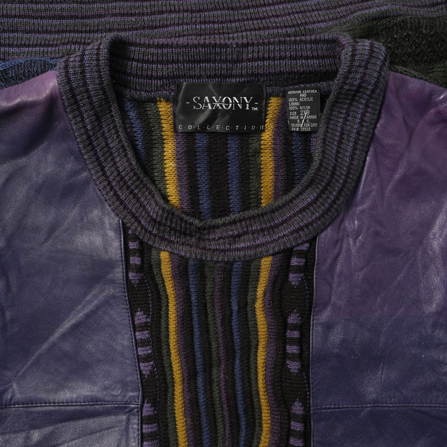 Vintage Saxony Collection Leather Knit Sweater XXLarge 