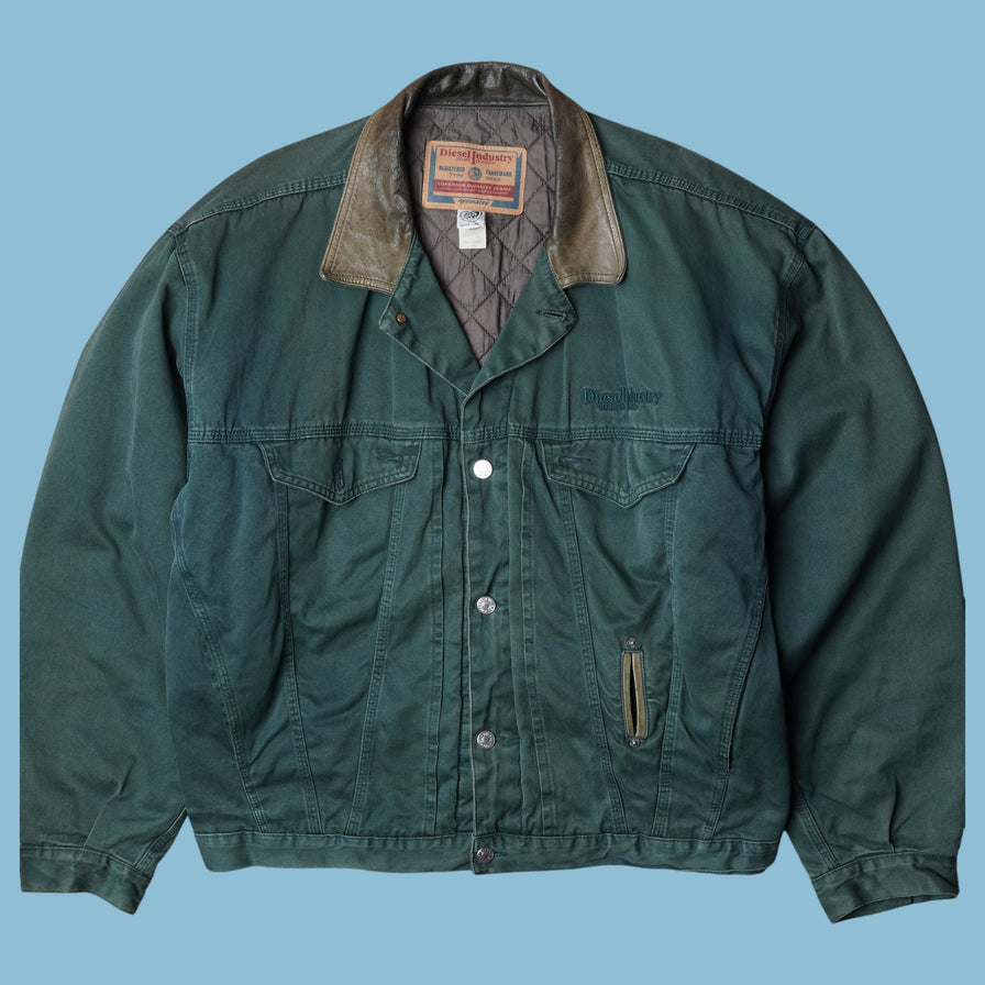 Vintage Diesel 90s Leder Kragen Jeansjacke - XL