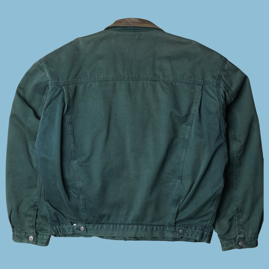 Vintage Diesel 90s Leder Kragen Jeansjacke - XL