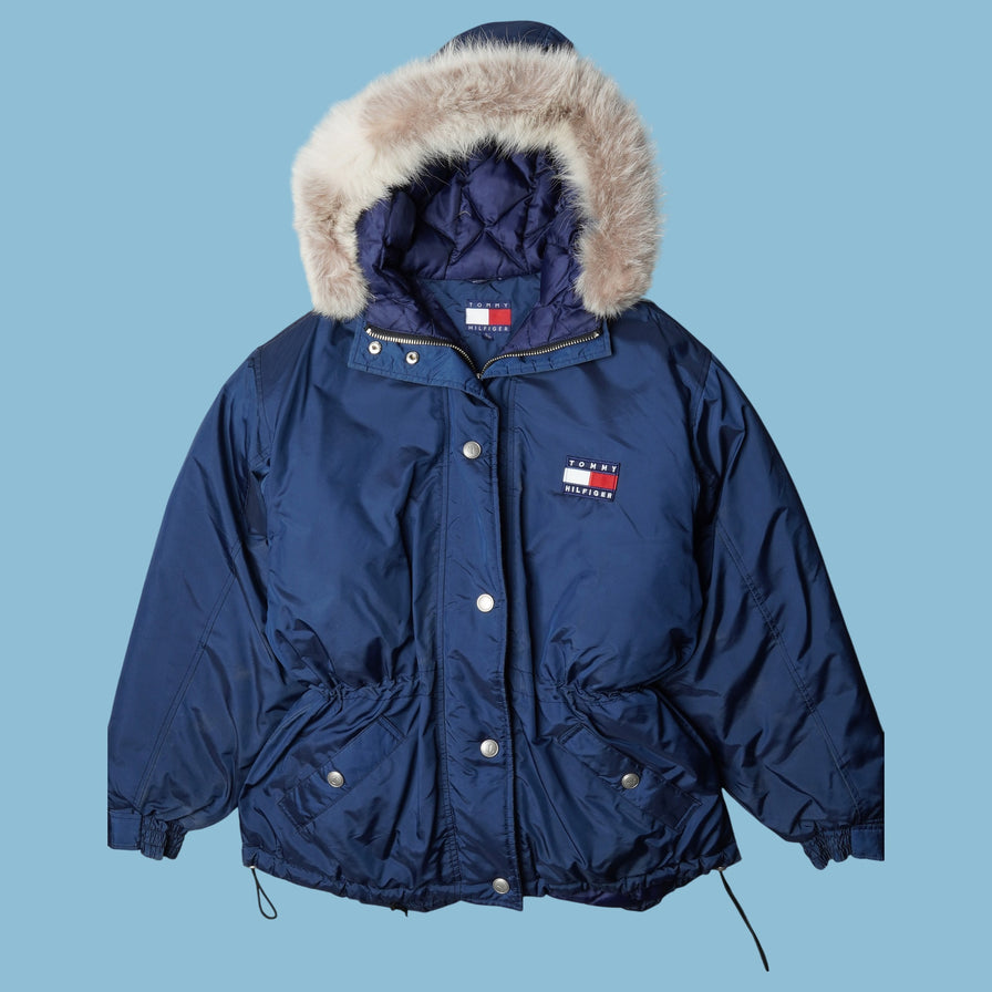 Vintage Tommy Hilfiger 90s Parka Jacket with Fur Hood - S