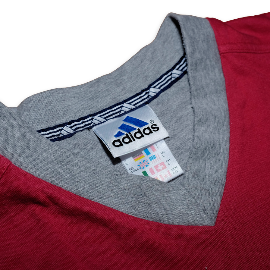 Vintage adidas V-Neck T-Shirt Large - Double Double Vintage