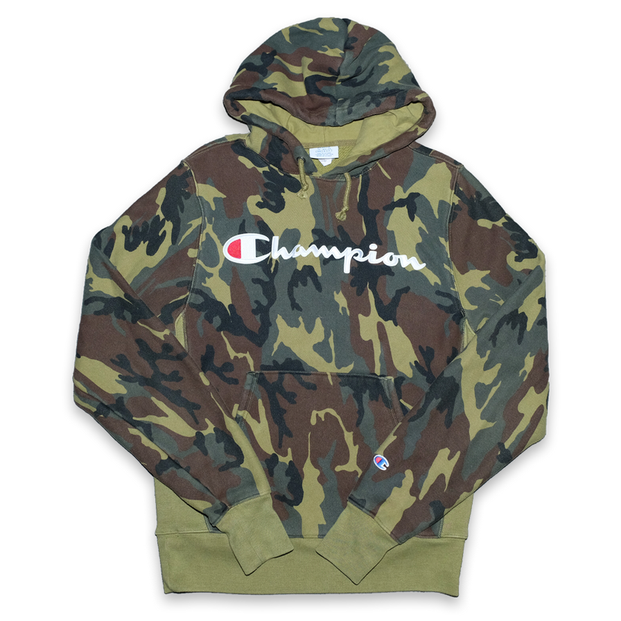 Vintage Champion Reverse Weave Camo Hoody Medium