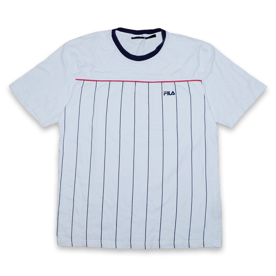 Vintage Fila Vertical Stripes T-Shirt Large - Double Double Vintage