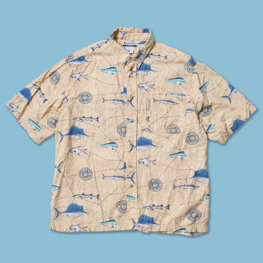Vintage Columbia Fish Pattern Shirt Large