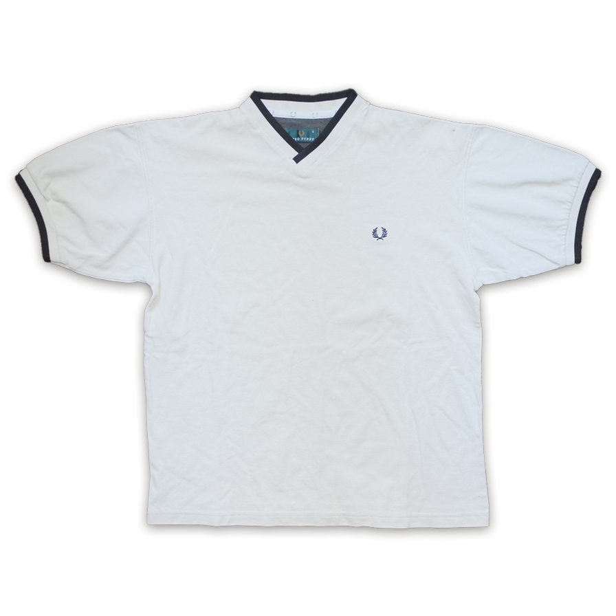 Fred Perry V-Neck T-Shirt Small - Double Double Vintage