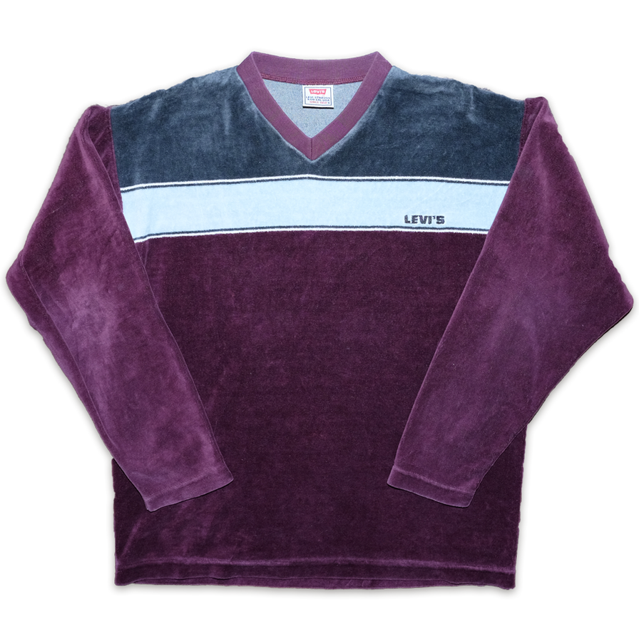 Levis Velour V-Neck Sweater Small - Double Double Vintage
