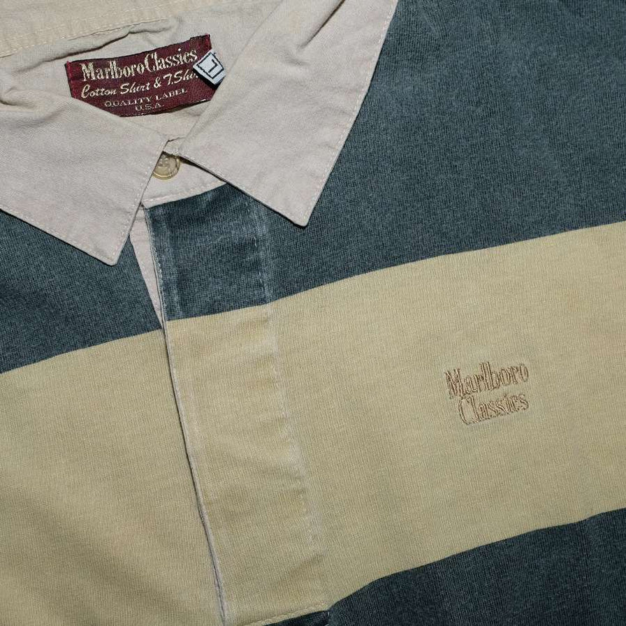 Vintage Marlboro Striped Long Polo Large