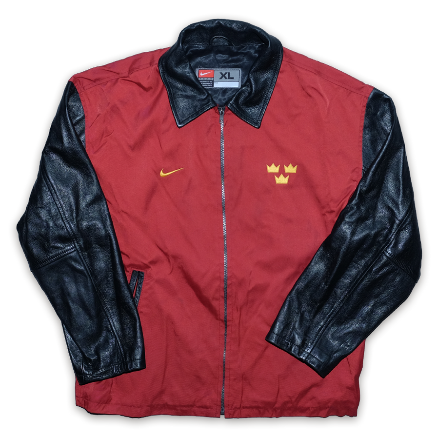 Rare Vintage Nike Leather Coach Jacket XLarge - Double Double Vintage