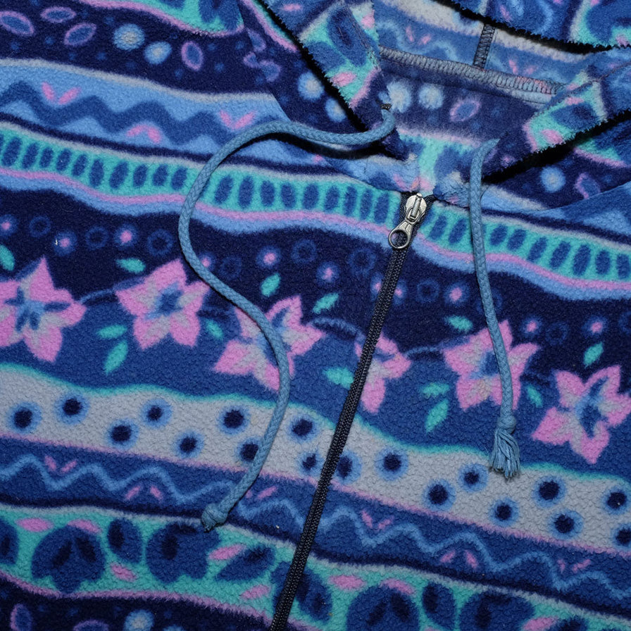 Vintage Pattern Hooded Fleece Jacket Medium - Double Double Vintage
