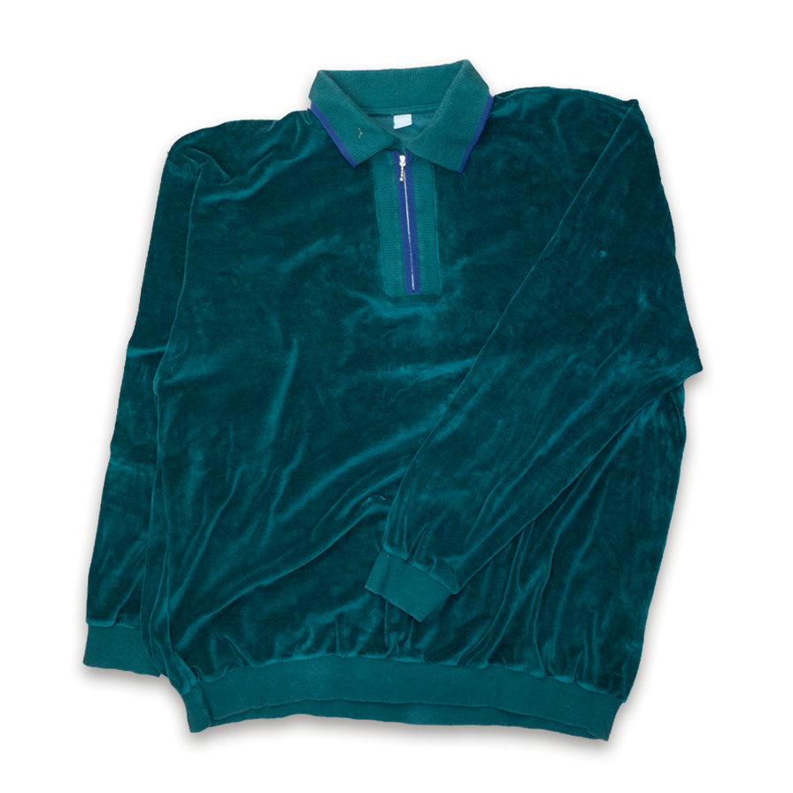 Vintage Velour Half Zip Longsleeve Polo XLarge - Double Double Vintage