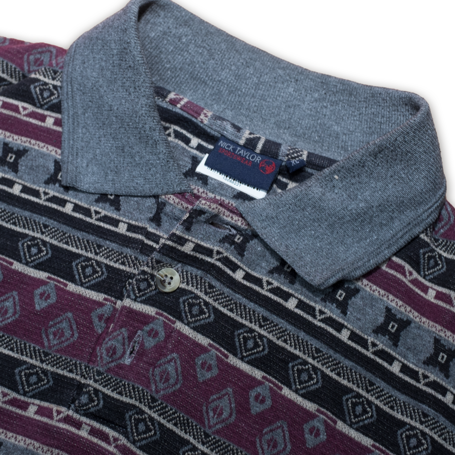 Vintage Pattern Polo Longsleeve XLarge - Double Double Vintage