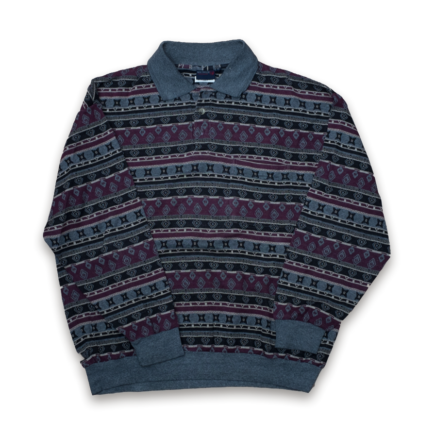 Vintage Pattern Polo Longsleeve XLarge - Double Double Vintage