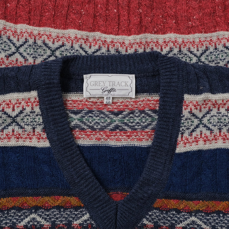 Vintage V-Neck Knit Sweater Large