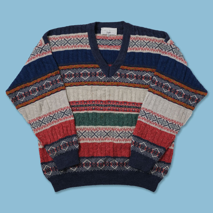 Vintage V-Neck Knit Sweater Large