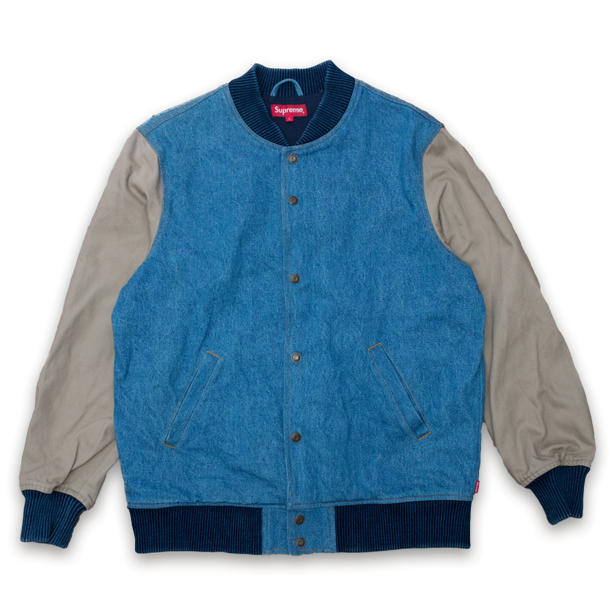 Supreme Denim Twill Varsity Jacket Large - Double Double Vintage