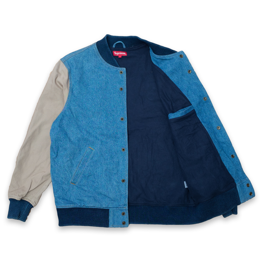 Supreme Denim Twill Varsity Jacket Large - Double Double Vintage