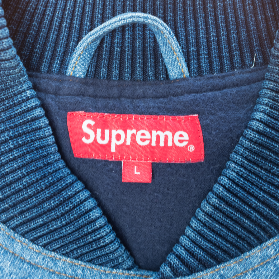 Supreme Denim Twill Varsity Jacket Large - Double Double Vintage