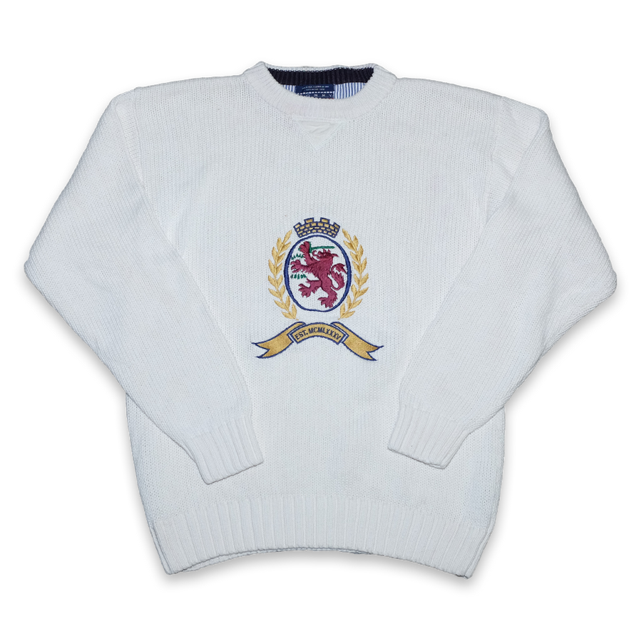 Vintage Tommy Hilfiger Crest Knit Sweater Medium - Double Double Vintage